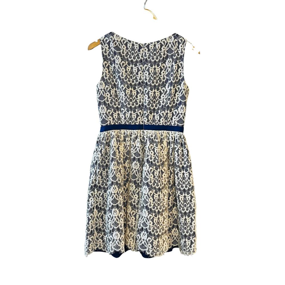 Shoshanna Lace Sleeveless Dress Size 4 Blue Cream - Picture 3 of 8
